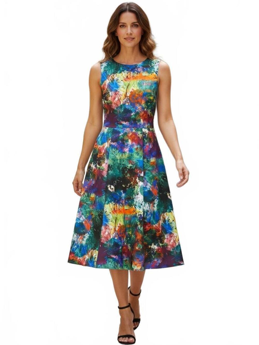 Betsey Johnson Colorful Abstract Print Midi Dress Size 4